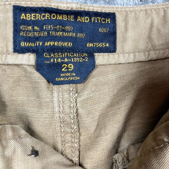 Abercrombie Fitch Shorts Mens Size 29 Heavyweight Tan Military Cargo Distressed - Picture 2 of 11